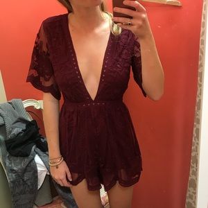 Honey Punch Plunge Lace Romper